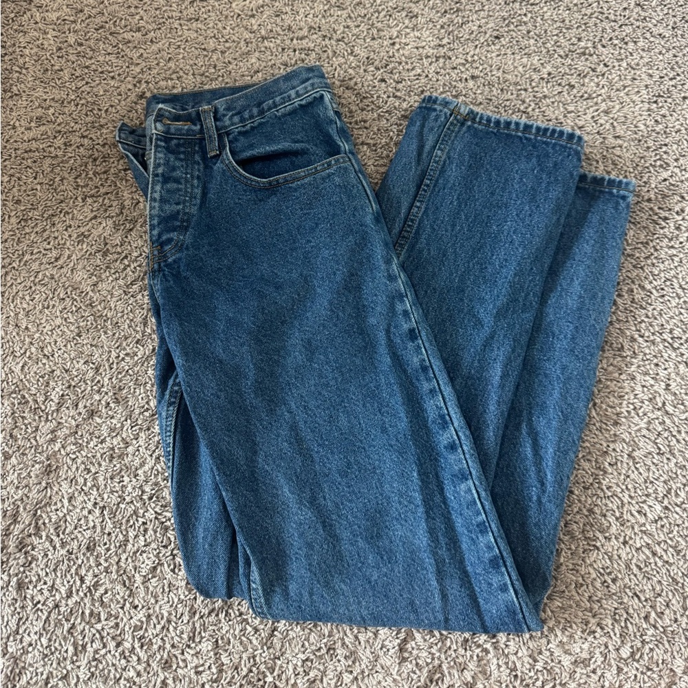 Brandy Melville Women's Straight-Leg Jeans in Dark Blue Denim
